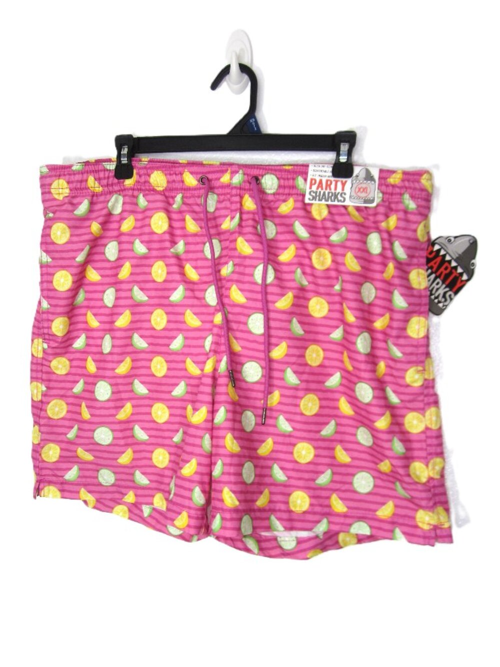 Party Sharks NEW XXL 2XL Mens Swim Trunks Mesh Brief Pink Stripe Lemons Limes
